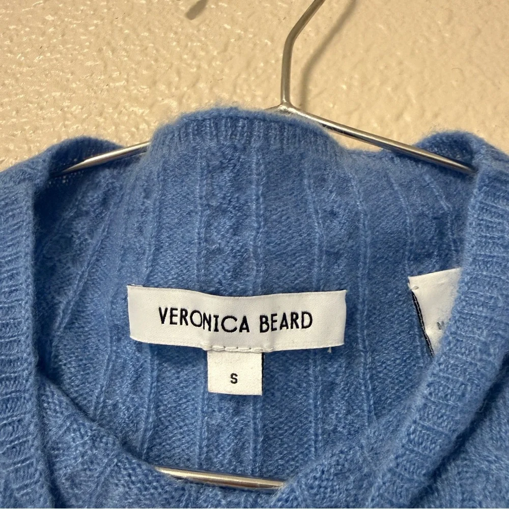 NWOT Veronica Beard Letitia Cable Cashmere Sweater Vest Blue Mockneck S Spring - Picture 7 of 10